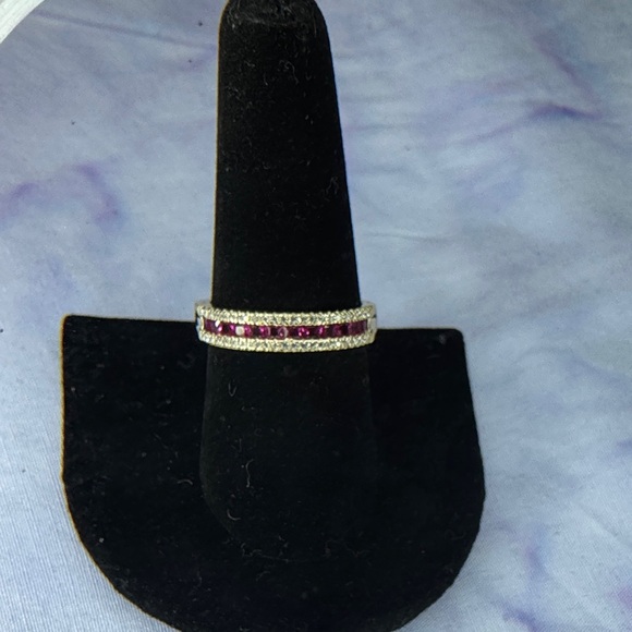 Jewelry - Classic Gold Ruby and Diamond-Style Band in 925 Silver